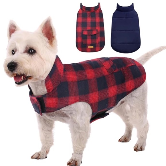 Kuoser Dog Winter Coat, Reversible Dog Jacket Red Plaid - Picture 1 of 4